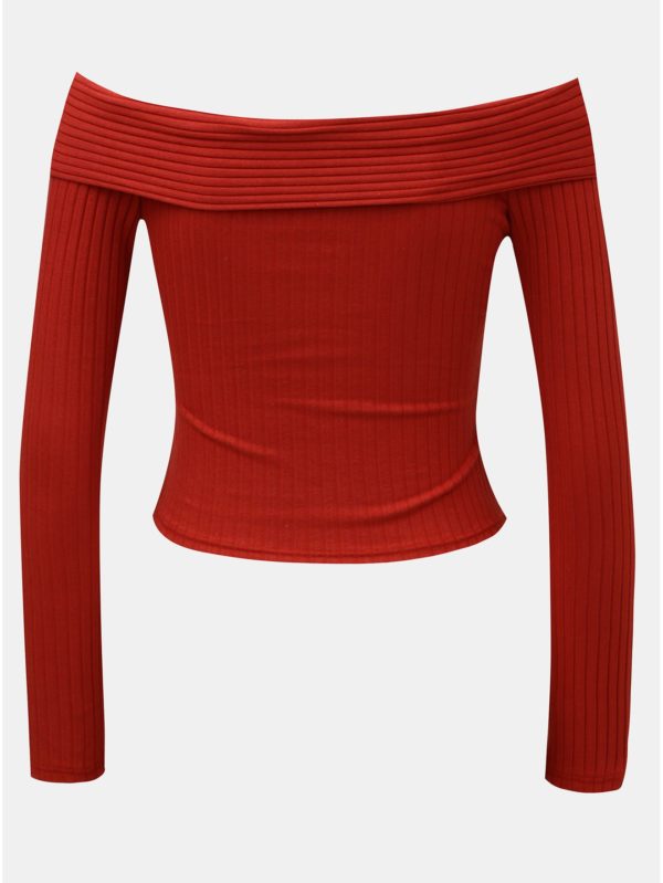 Červený rebrovaný crop top s odhalenými ramenami Miss Selfridge Jumbo