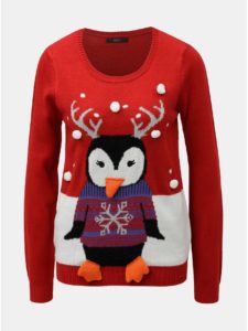 Červený sveter s motívom tučniaka M&Co Family Penguin