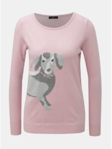 Ružový tenký sveter s motívom jazvečíka M&Co Sausage Dog