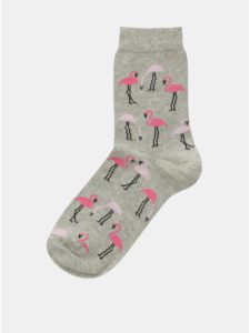 Sivé dámske ponožky s motívom plameniakov ZOOT