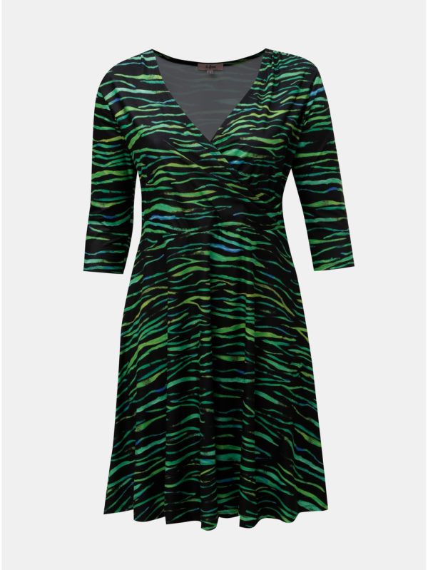 Zeleno–čierne vzorované šaty s prekladaným výstrihom La Lemon