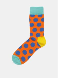Modro–oranžové unisex bodkované ponožky Happy Socks Big Dot Sock