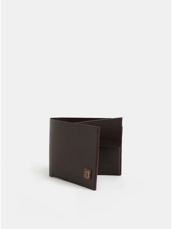Tmavohnedá pánska kožená peňaženka s dreveným detailom BeWooden Brunn