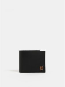 Čierna pánska kožená peňaženka s dreveným detailom BeWooden Nox