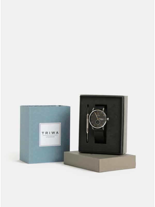 Pánske hodinky s čiernym koženým remienkom TRIWA Smoky Falken