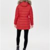 Červený prešívaný zimný kabát s umelou kožušinkou ONLY North