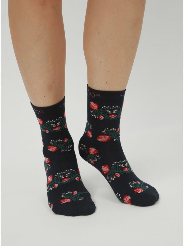 Tmavomodré dámske kvetované ponožky Maloja Schlattain