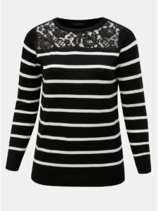Bielo–čierny pruhovaný sveter s čipkovaným sedlom Dorothy Perkins Curve