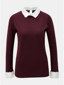 Vínový tenký sveter so všitým košeľovým golierikom Dorothy Perkins