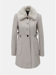 Svetlosivý kabát s odnímateľným golierom z umelej kožušinky Dorothy Perkins