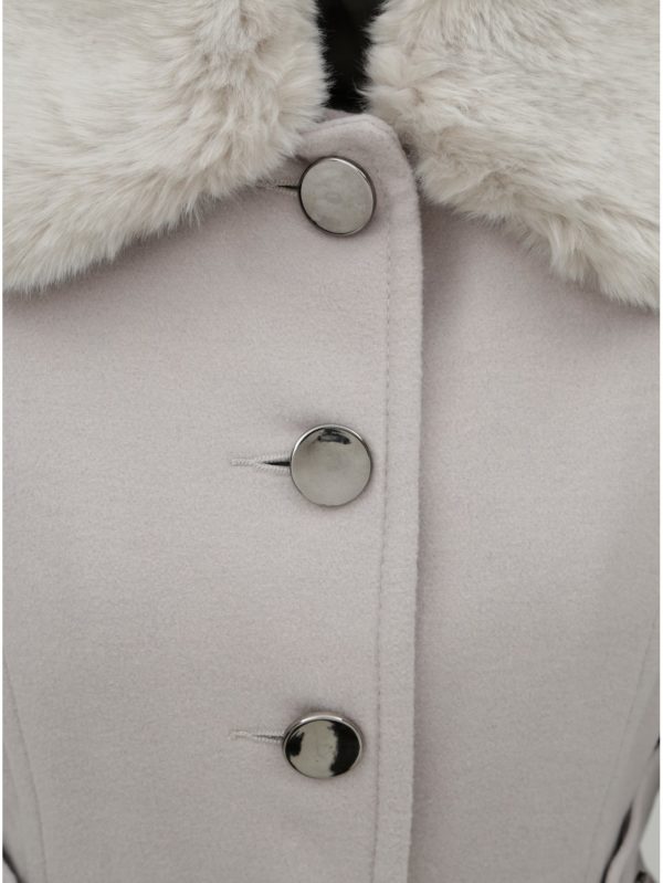 Svetlosivý kabát s odnímateľným golierom z umelej kožušinky Dorothy Perkins