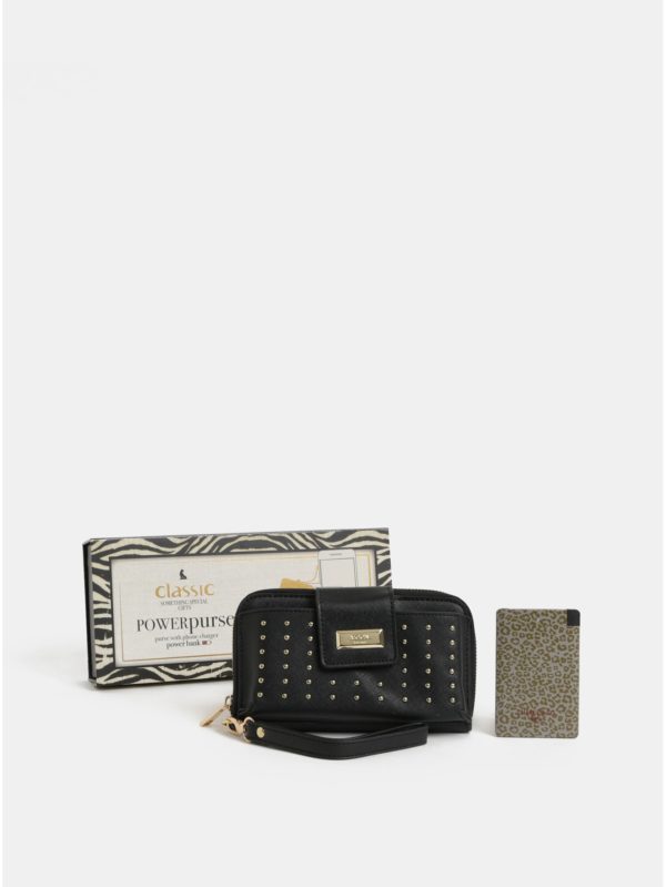 Čierna peňaženka s powerbankou 2000 mAh v darčekovom balení Something Special