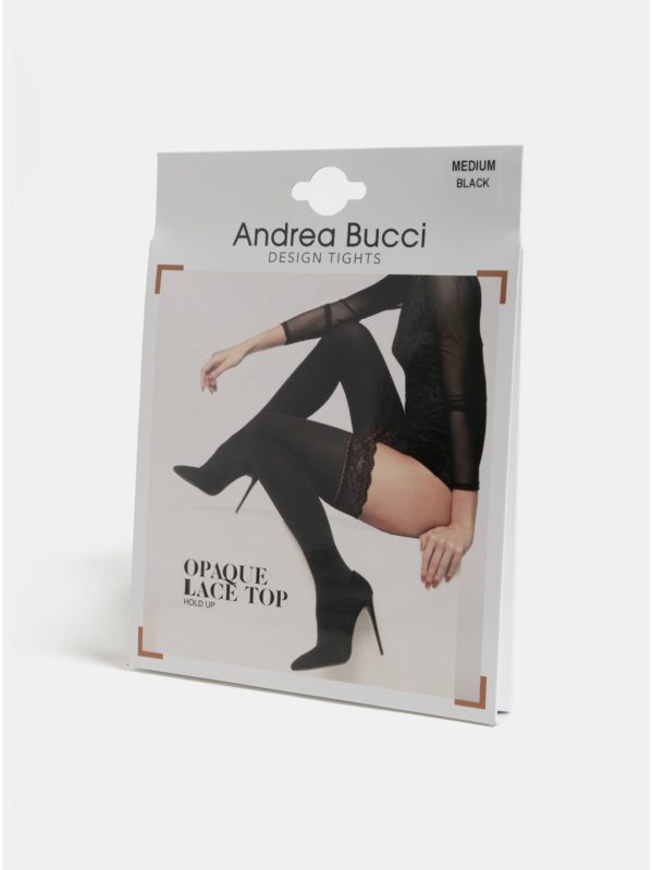 Čierne samodržiace pančuchy s čipkovaným lemom Andrea Bucci Opaque Lace Top 50 DEN