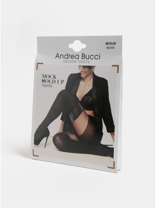 Čierne silonky s trblietavým detailom Andrea Bucci Mock Hold Up 70 DEN