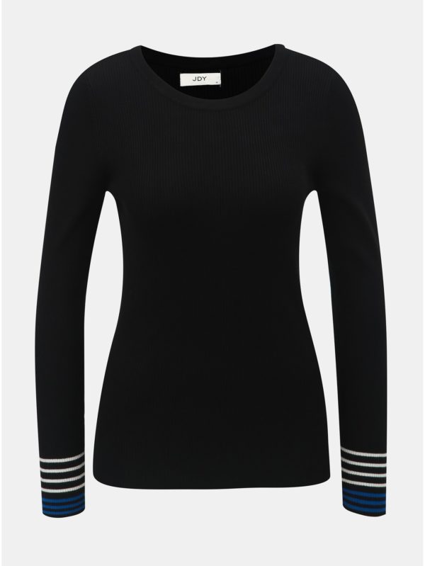Čierny rebrovaný sveter s pruhmi na rukávoch Jacqueline de Yong Tracy