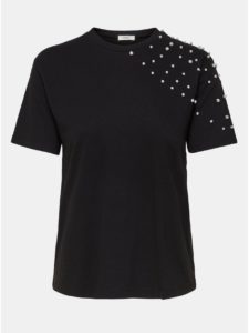 Čierne tričko s korálkovou aplikáciou Jacqueline de Yong