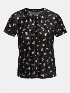 Čierne zamatové kvetované rebrované tričko TALLY WEiJL