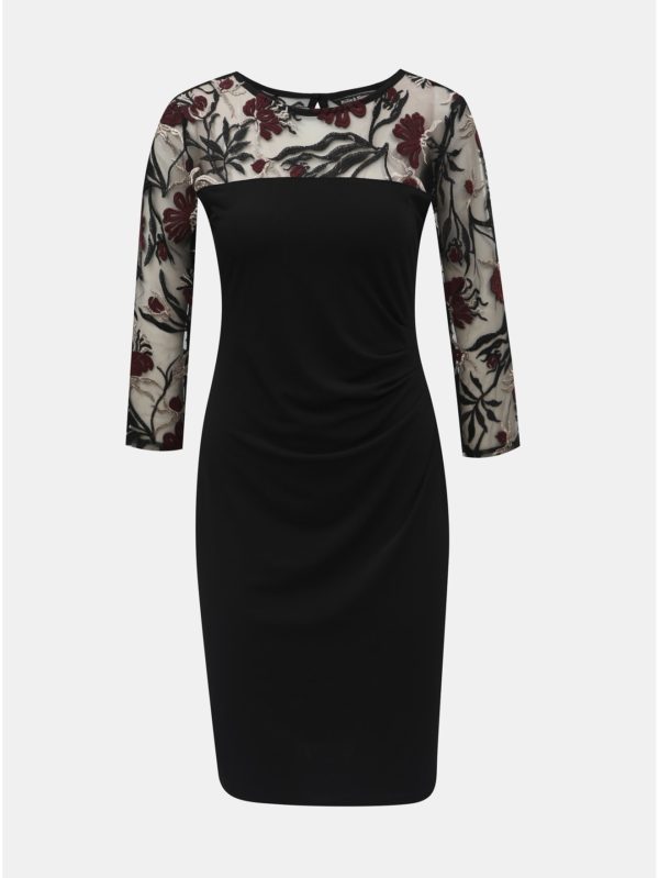 Čierne šaty s priesvitnými vzorovanými rukávmi a riasením na boku Billie & Blossom