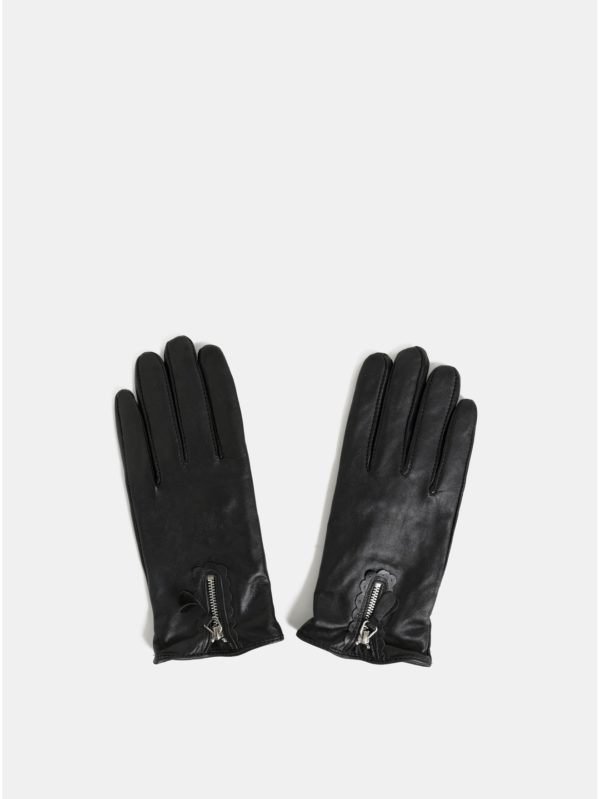 Čierne kožené rukavice s ozdobným zipsom Dorothy Perkins