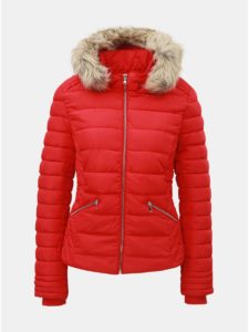 Červená prešívaná zimná bunda s umelou kožušinkou TALLY WEiJL