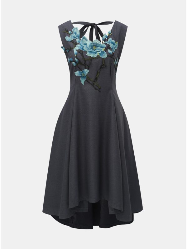 Tmavosivé šaty s prímesou kašmíru a kvetovanou výšivkou La femme MiMi