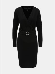 Čierne puzdrové šaty s prekladaným výstrihom a opaskom Dorothy Perkins Tall