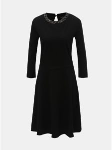 Čierne šaty s 3/4 rukávom a zdobeným výstrihom Dorothy Perkins Tall