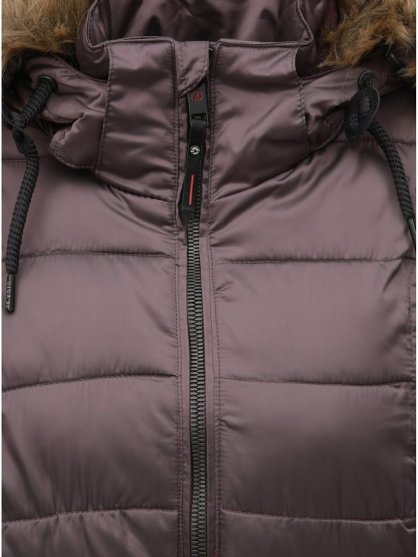 Fialová dámska zimná prešívaná bunda s umelou kožušinkou killtec