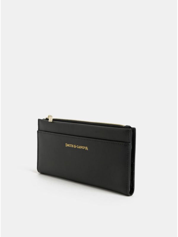 Čierna kožená veľká peňaženka Smith & Canova