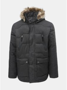 Tmavosivá pánska nepremokavá zimná bunda s odnímateľnou kožušinkou na kapucni LOAP Thron