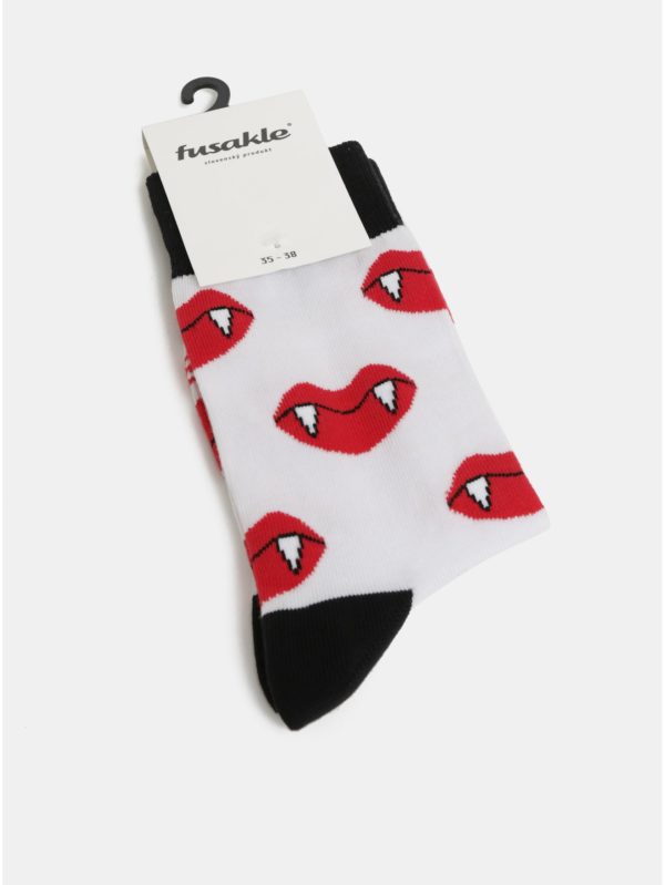 Červeno–biele unisex ponožky s motívom upírích zubov Fusakle