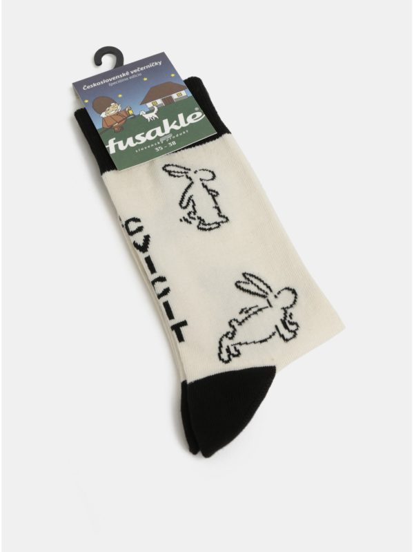 Krémovo–čierne unisex ponožky s motívom Boba a Bobka Fusakle