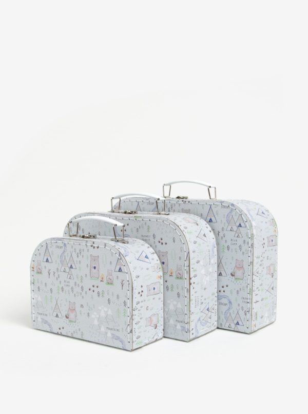 Sada troch svetlozelených vzorovaných kufríkov Sass & Belle