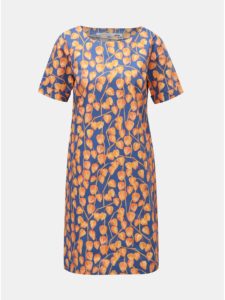 Oranžovo–modré šaty s motívom machovky annanemone