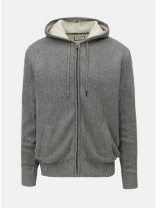 Sivý sveter na zips s kapucňou a umelou kožušinkou Shine Original Boa