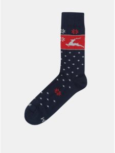 Červeno–modré unisex ponožky s vianočným motívom Fusakle Jelencok