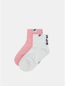 Balenie dvoch párov dámskych členkových ponožiek v bielej a ružovej farbe Nike