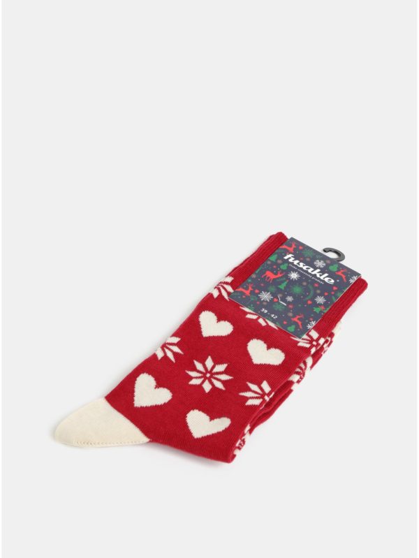 Červené unisex ponožky s vianočným motívom Fusakle Na Vianoce doma