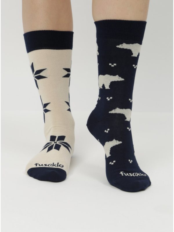 Tmavomodré unisex ponožky s motívom medveďa Fusakle Polarnik