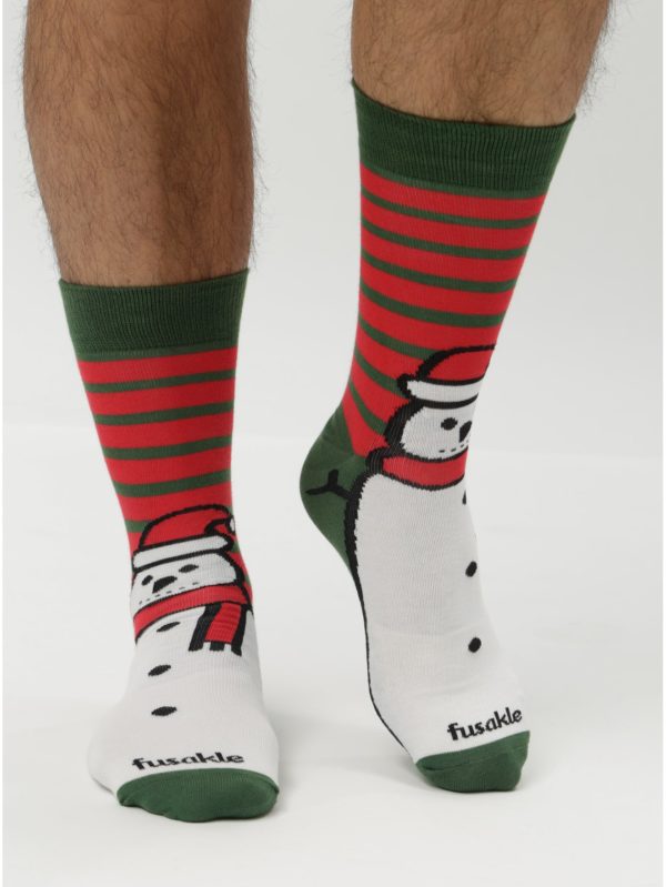 Červeno–zelené unisex ponožky s motívom snehuliaka Fusakle Snehuliak