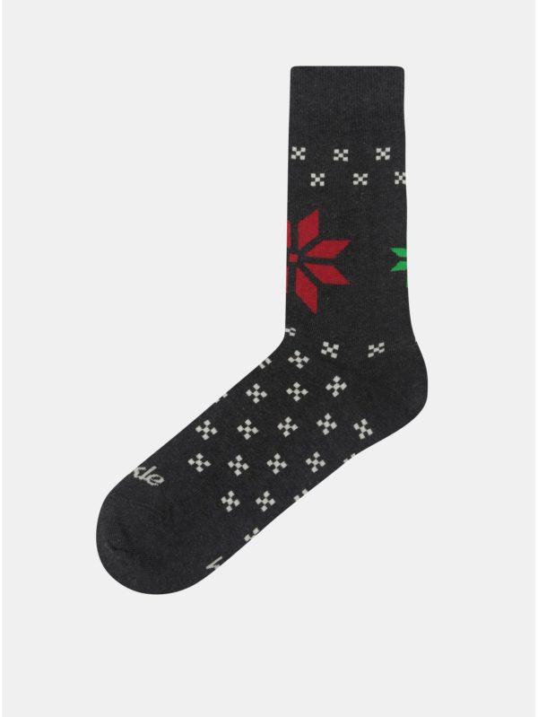 Sivé unisex ponožky s motívom vločiek Fusakle Zima Hviezda