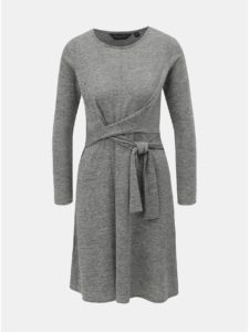 Sivé svetrové melírované šaty so zaväzovaním Dorothy Perkins