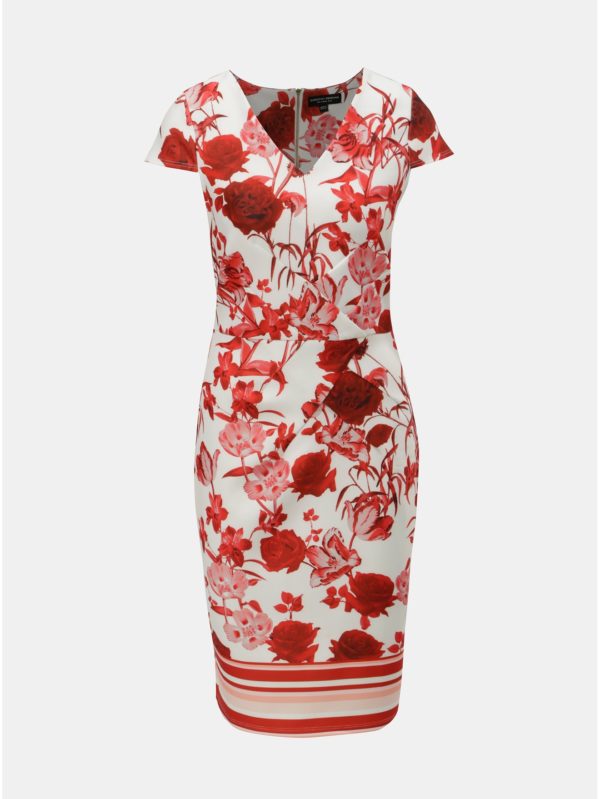 Červeno–krémové puzdrové kvetované šaty Dorothy Perkins
