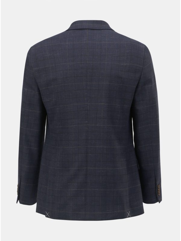Tmavomodré kockované oblekové slim fit sako Burton Menswear London