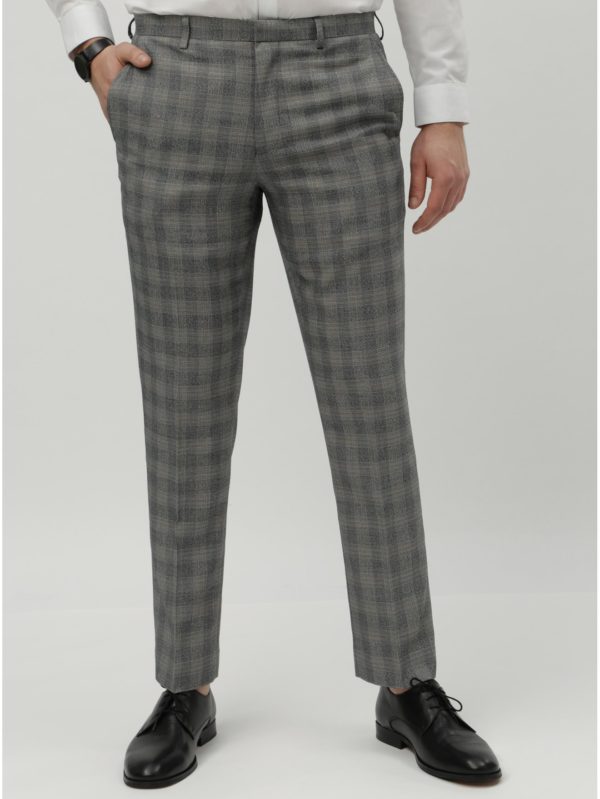 Sivé kockované slim fit oblekové nohavice Burton Menswear London