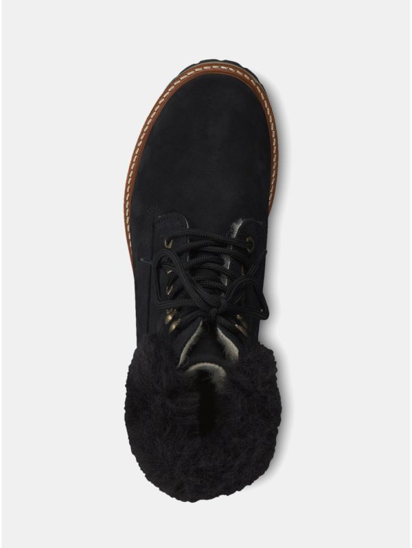 Čierne kožené členkové nepremokavé zimné topánky s vlnenou podšívkou Tamaris