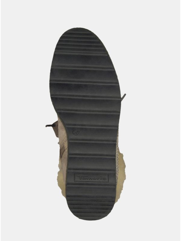 Béžové zimné topánky v semišovej úprave na platforme s ozdobnými kamienkami Tamaris