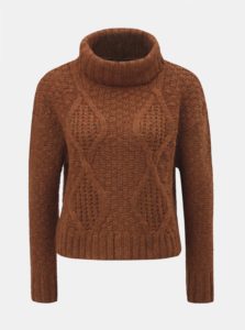 Hnedý oversize krátky sveter s rolákom Miss Selfridge