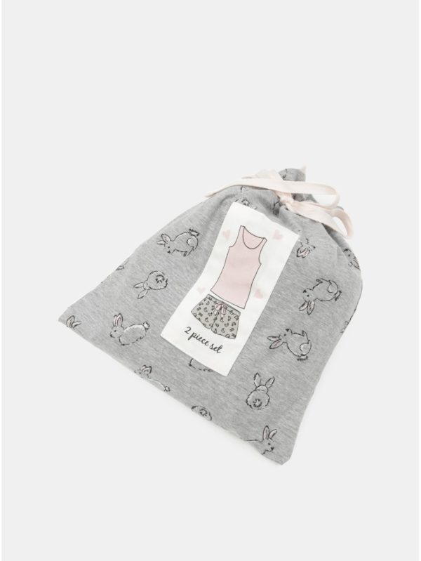 Sivo–ružové dvojdielne pyžamo s motívom zajačikov Dorothy Perkins