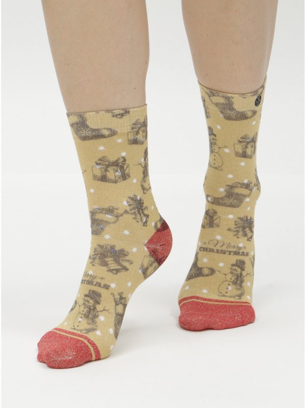 Dámske ponožky v červenej a zlatej farbe s vianočným motívom XPOOOS